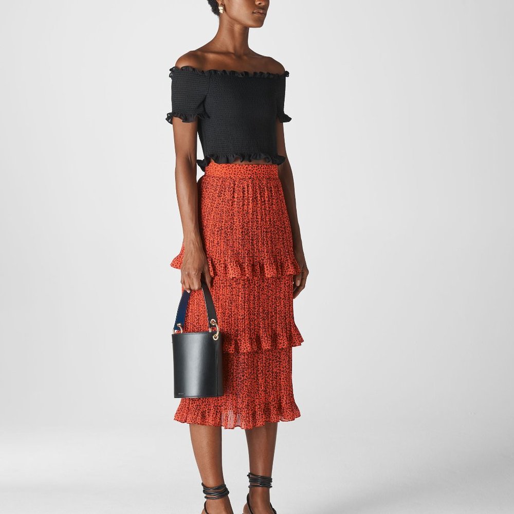 Whistles Leopard Print Tiered Midi Skirt